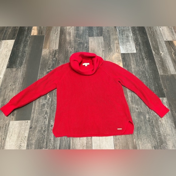 Michael Kors Sweaters - Michael Kors Women Red Sweater Christmas Holiday Cowl Neck Tunic Waffle knit XL